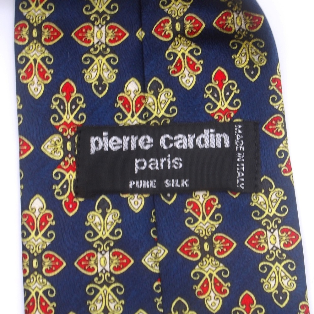 Pierre Cardin Paris Pure Silk Tie Blue Red Gold Pattern‎ Made in Italy Mens - Picture 2 of 3